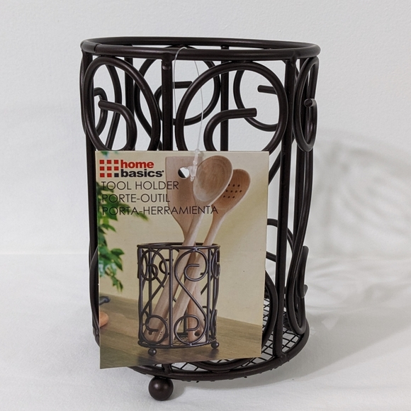 New Bronze Steel Cutlery Holder With Mesh Bottom & Non Skid Feet, Utensil Holder - Picture 4 of 8